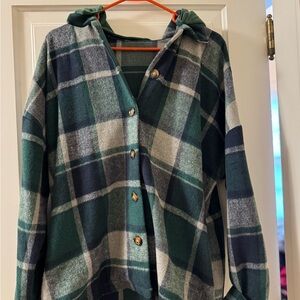 Plaid Button-Up Hooded Jacket